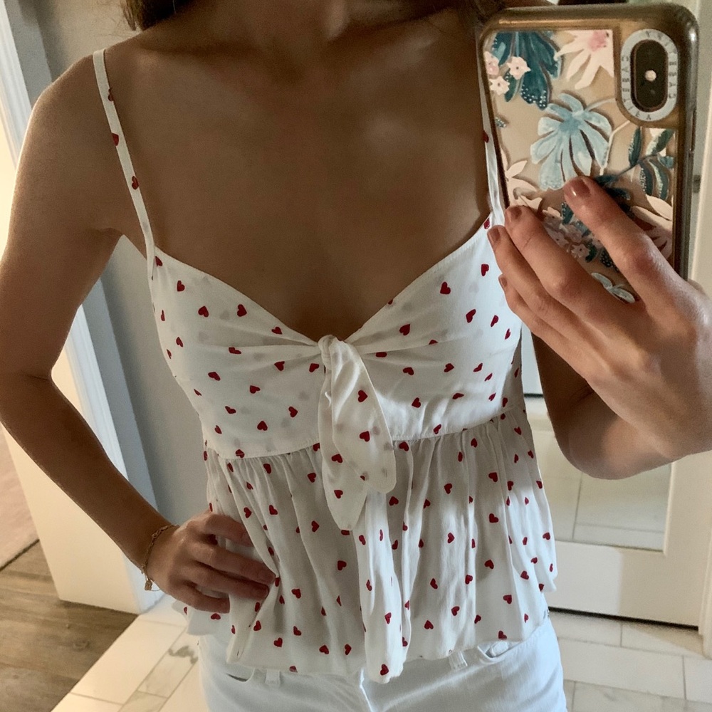Tie front cami with heart print